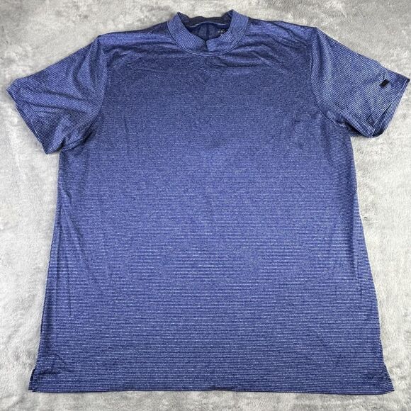 Nike Tiger Woods Shirt Mens XL Blue Dri-FIT Mock Neck Stripe Golf BQ6724-492 - Picture 1 of 11